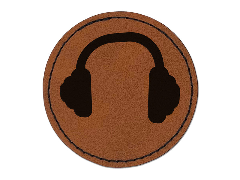 Headphones Ear Solid Round Iron-On Engraved Faux Leather Patch Applique - 2.5"