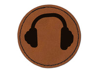 Headphones Ear Solid Round Iron-On Engraved Faux Leather Patch Applique - 2.5"