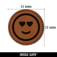 Heart Eyes Love Happy Face Emoticon Round Iron-On Engraved Faux Leather Patch Applique - 2.5"