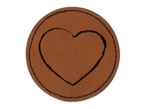 Heart Sketch Love Outline Round Iron-On Engraved Faux Leather Patch Applique - 2.5"