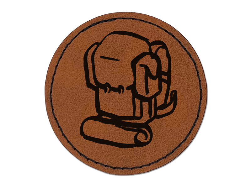 Hiking Backpacking Sketch Round Iron-On Engraved Faux Leather Patch Applique - 2.5"