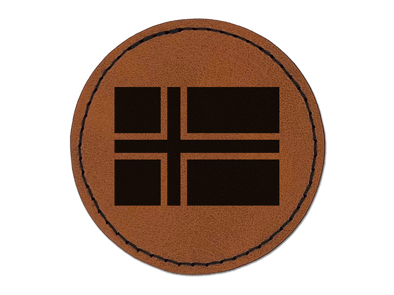 Iceland Flag Round Iron-On Engraved Faux Leather Patch Applique - 2.5"