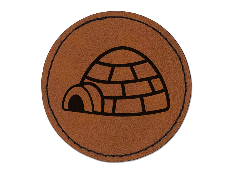 Igloo Ice House Round Iron-On Engraved Faux Leather Patch Applique - 2.5"