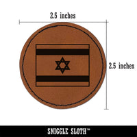 Israel Flag Round Iron-On Engraved Faux Leather Patch Applique - 2.5"