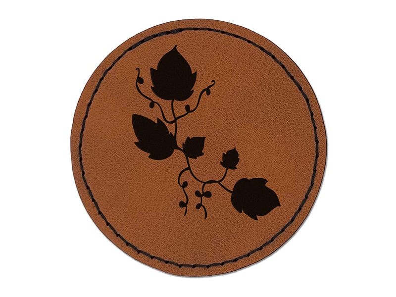 Ivy Vines Solid Round Iron-On Engraved Faux Leather Patch Applique - 2.5"