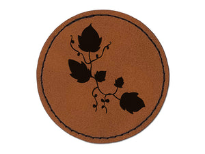 Ivy Vines Solid Round Iron-On Engraved Faux Leather Patch Applique - 2.5"
