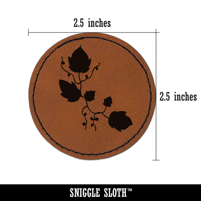 Ivy Vines Solid Round Iron-On Engraved Faux Leather Patch Applique - 2.5"