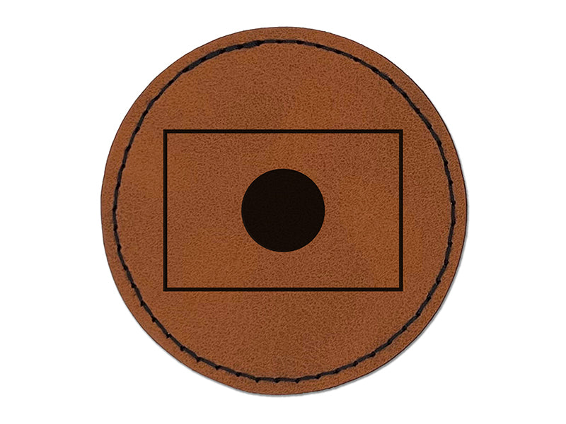 Japan Flag Round Iron-On Engraved Faux Leather Patch Applique - 2.5"