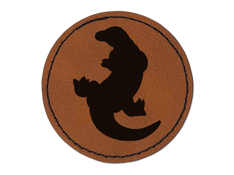 Komodo Dragon Solid Round Iron-On Engraved Faux Leather Patch Applique - 2.5"
