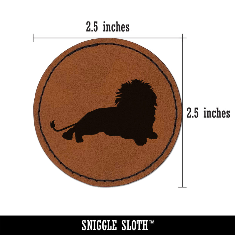 Lion Resting Solid Round Iron-On Engraved Faux Leather Patch Applique - 2.5"