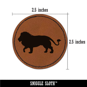 Lion Solid Round Iron-On Engraved Faux Leather Patch Applique - 2.5"