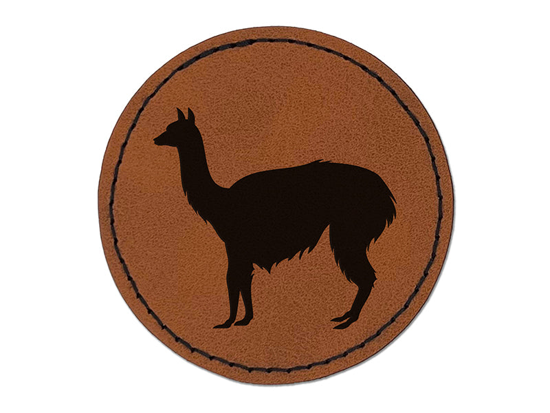 Llama Solid Round Iron-On Engraved Faux Leather Patch Applique - 2.5"