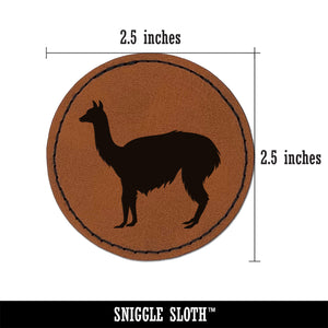 Llama Solid Round Iron-On Engraved Faux Leather Patch Applique - 2.5"