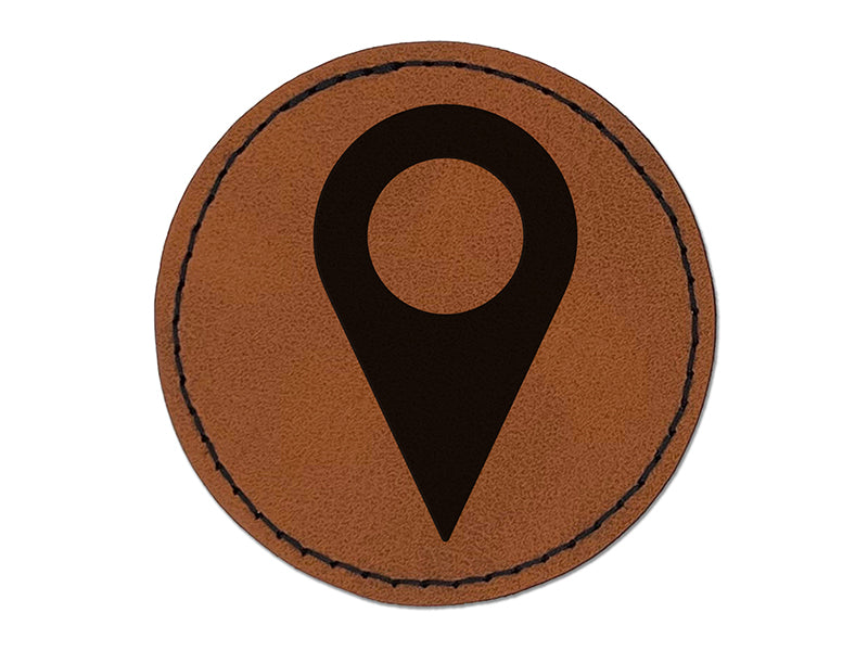 Map Location Symbol Round Iron-On Engraved Faux Leather Patch Applique - 2.5"