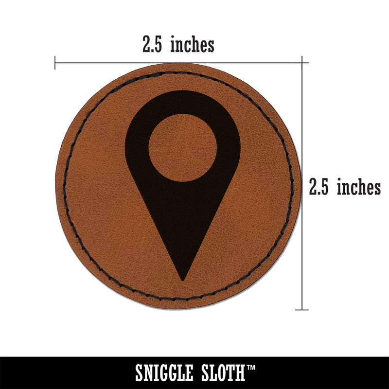 Map Location Symbol Round Iron-On Engraved Faux Leather Patch Applique - 2.5"