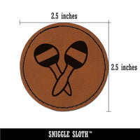 Maracas Music Instrument Round Iron-On Engraved Faux Leather Patch Applique - 2.5"