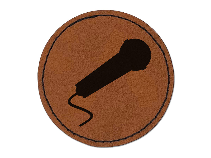 Microphone Solid Round Iron-On Engraved Faux Leather Patch Applique - 2.5"