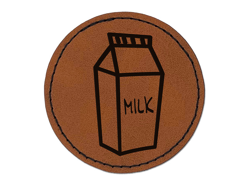 Milk Carton Round Iron-On Engraved Faux Leather Patch Applique - 2.5"