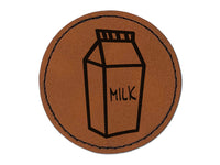 Milk Carton Round Iron-On Engraved Faux Leather Patch Applique - 2.5"