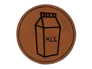 Milk Carton Round Iron-On Engraved Faux Leather Patch Applique - 2.5"