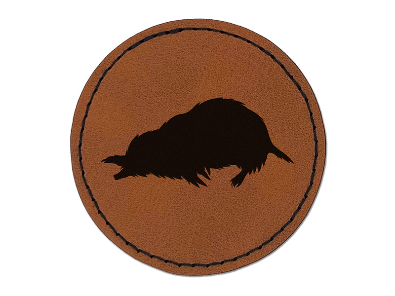 Mole Solid Round Iron-On Engraved Faux Leather Patch Applique - 2.5"