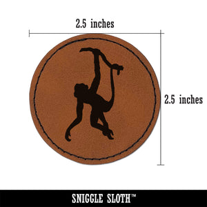 Monkey Hanging from Tree Solid Round Iron-On Engraved Faux Leather Patch Applique - 2.5"