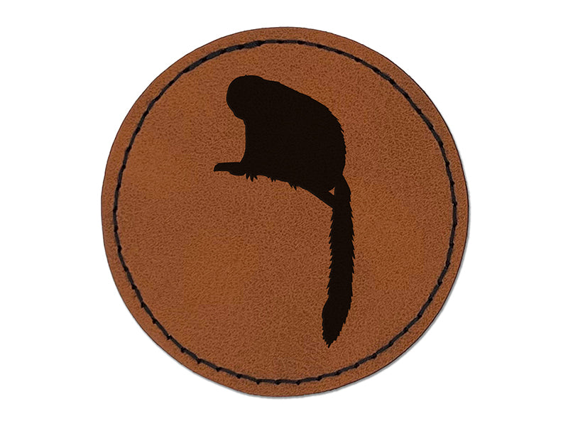 Squirrel Monkey Solid Round Iron-On Engraved Faux Leather Patch Applique - 2.5"