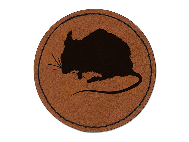 Mouse Solid Round Iron-On Engraved Faux Leather Patch Applique - 2.5"