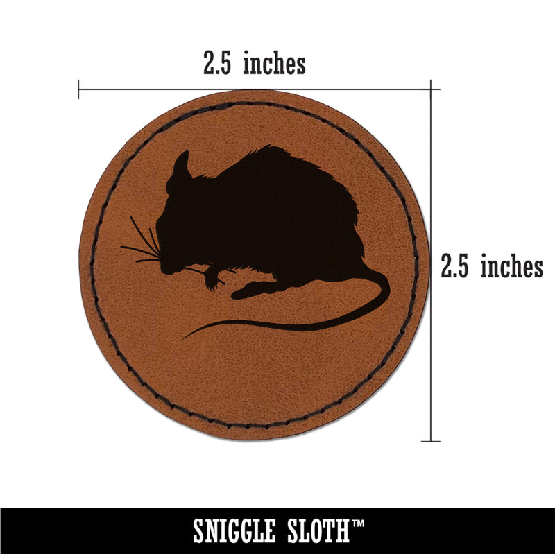 Mouse Solid Round Iron-On Engraved Faux Leather Patch Applique - 2.5"