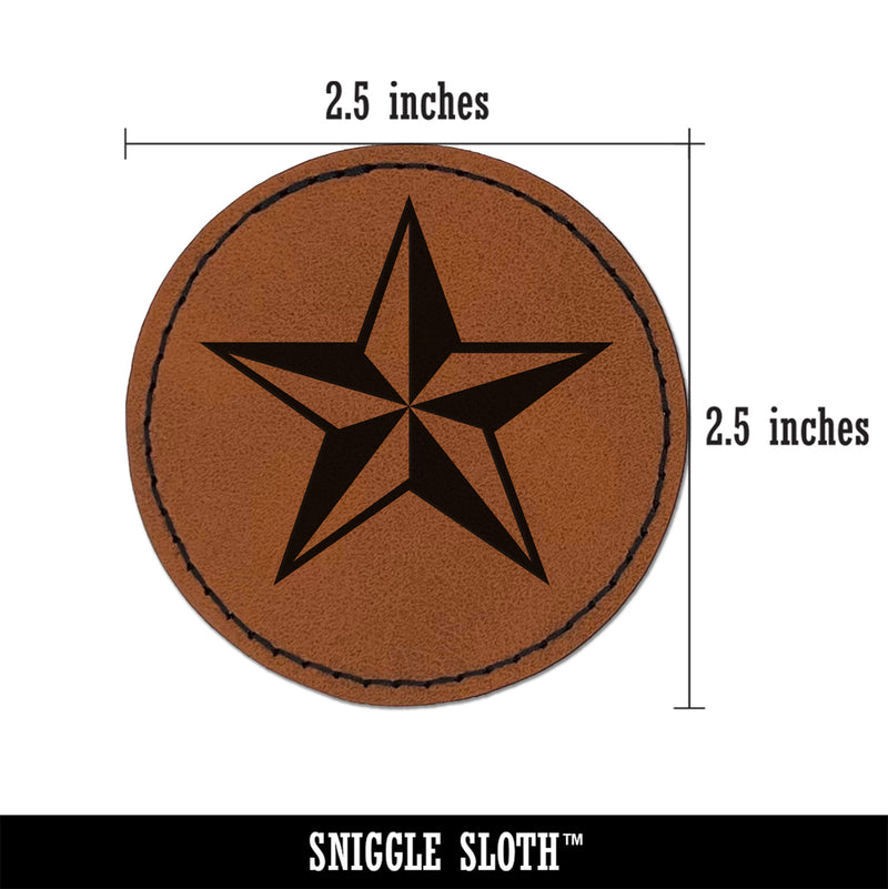Nautical Star Round Iron-On Engraved Faux Leather Patch Applique - 2.5"