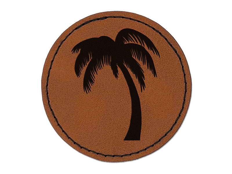Palm Tree Tropical Solid Round Iron-On Engraved Faux Leather Patch Applique - 2.5"