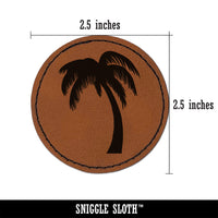 Palm Tree Tropical Solid Round Iron-On Engraved Faux Leather Patch Applique - 2.5"