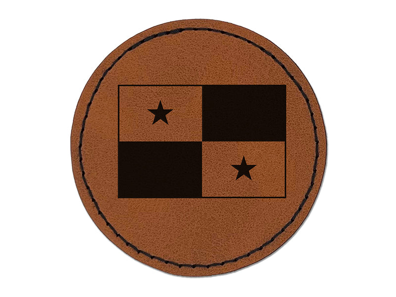 Panama Flag Round Iron-On Engraved Faux Leather Patch Applique - 2.5"