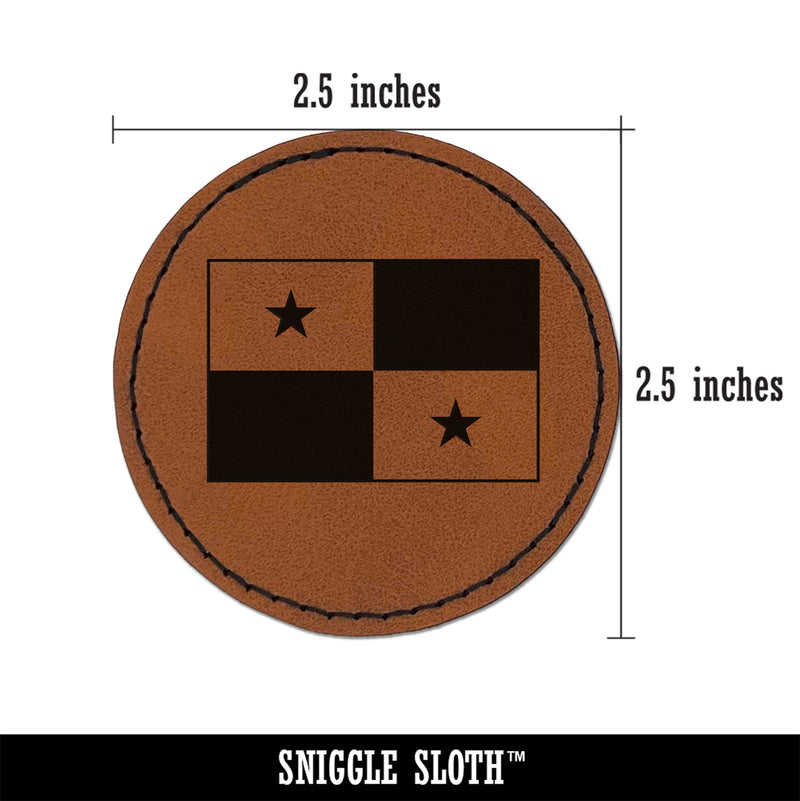 Panama Flag Round Iron-On Engraved Faux Leather Patch Applique - 2.5"