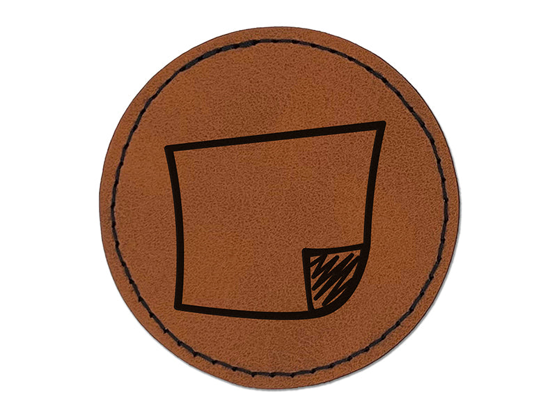 Paper Note Round Iron-On Engraved Faux Leather Patch Applique - 2.5"