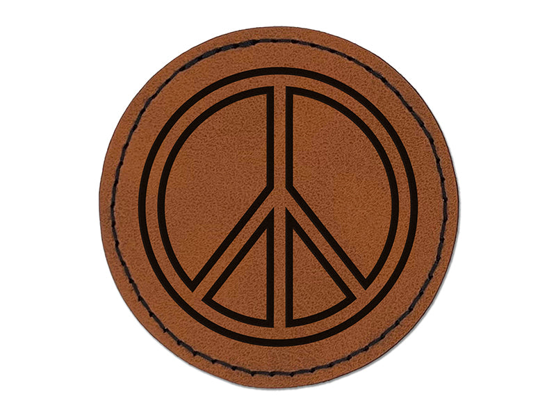 Peace Sign Outline Round Iron-On Engraved Faux Leather Patch Applique - 2.5"