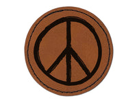 Peace Sign Sketch Round Iron-On Engraved Faux Leather Patch Applique - 2.5"