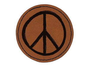 Peace Sign Sketch Round Iron-On Engraved Faux Leather Patch Applique - 2.5"