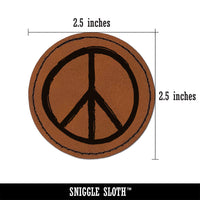 Peace Sign Sketch Round Iron-On Engraved Faux Leather Patch Applique - 2.5"