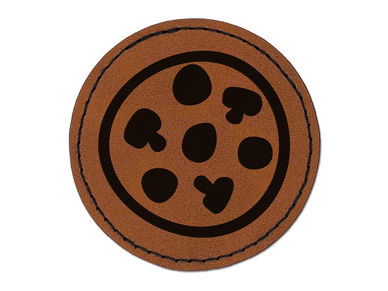 Pepperoni Mushroom Pizza Doodle Round Iron-On Engraved Faux Leather Patch Applique - 2.5"