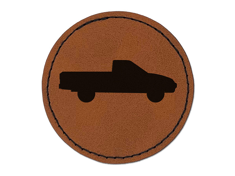 Pickup Truck Solid Round Iron-On Engraved Faux Leather Patch Applique - 2.5"