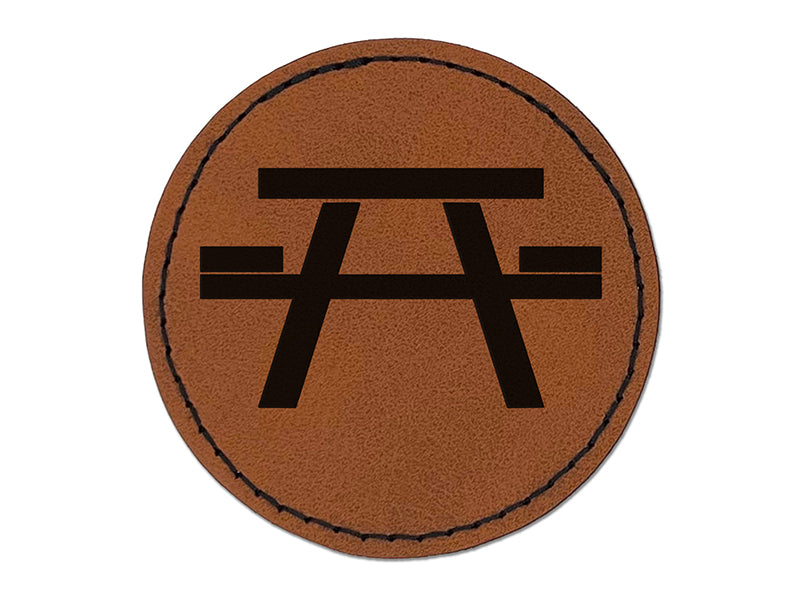 Picnic Table Solid Round Iron-On Engraved Faux Leather Patch Applique - 2.5"