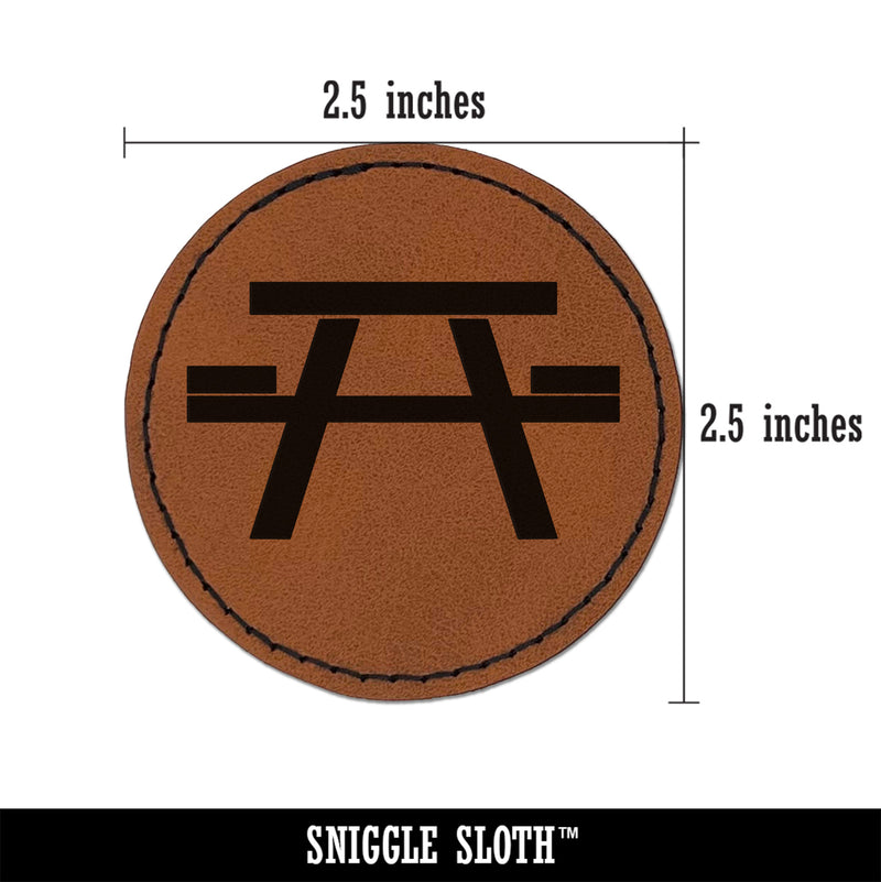 Picnic Table Solid Round Iron-On Engraved Faux Leather Patch Applique - 2.5"