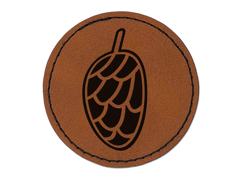 Pinecone Doodle Round Iron-On Engraved Faux Leather Patch Applique - 2.5"