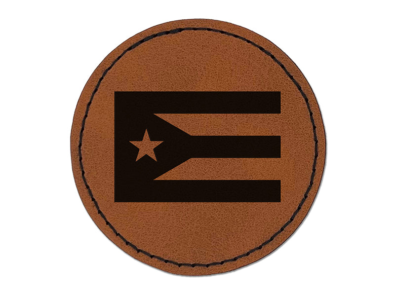 Puerto Rico Flag Round Iron-On Engraved Faux Leather Patch Applique - 2.5"