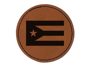 Puerto Rico Flag Round Iron-On Engraved Faux Leather Patch Applique - 2.5"