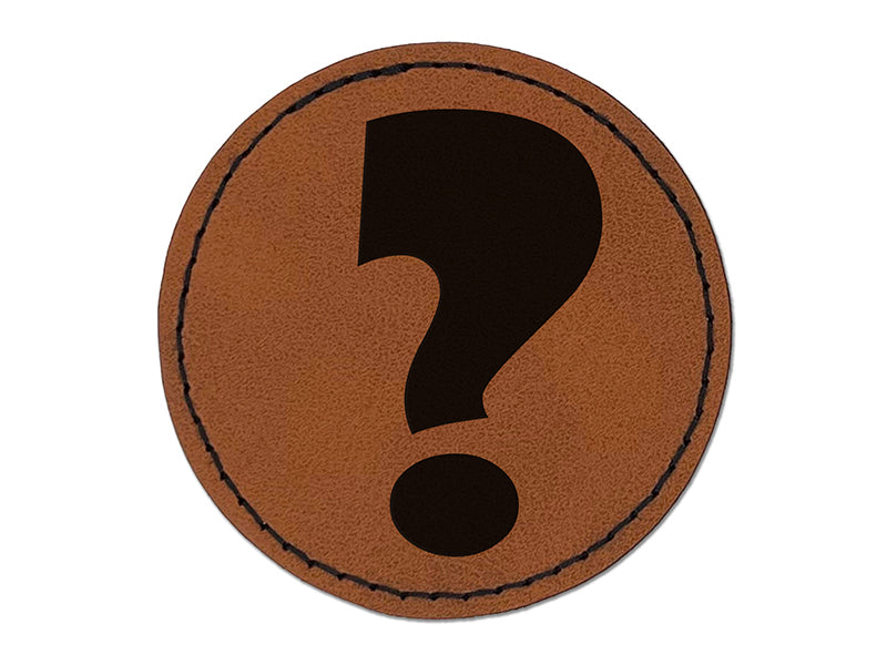 Question Mark Bold Round Iron-On Engraved Faux Leather Patch Applique - 2.5"