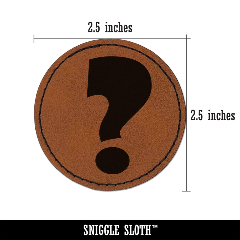 Question Mark Bold Round Iron-On Engraved Faux Leather Patch Applique - 2.5"