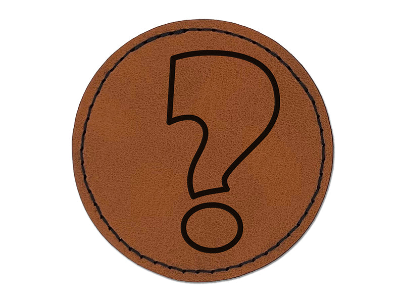 Question Mark Bold Outline Round Iron-On Engraved Faux Leather Patch Applique - 2.5"