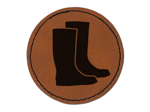 Rain Boots Solid Round Iron-On Engraved Faux Leather Patch Applique - 2.5"